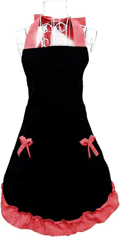 Hyzrz Cute Retro Aprons with Pockets for Women, Vintage Kitchen Cooking Apron, Mother Gift (Red)