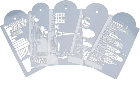 Landmark Building Cake Stencils, 5Pcs/Set Fondant Cake Decorating Templates for Bakery Tools