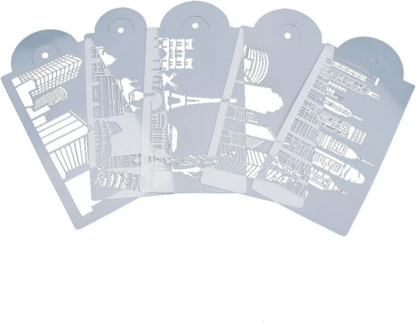 Landmark Building Cake Stencils, 5Pcs/Set Fondant Cake Decorating Templates for Bakery Tools