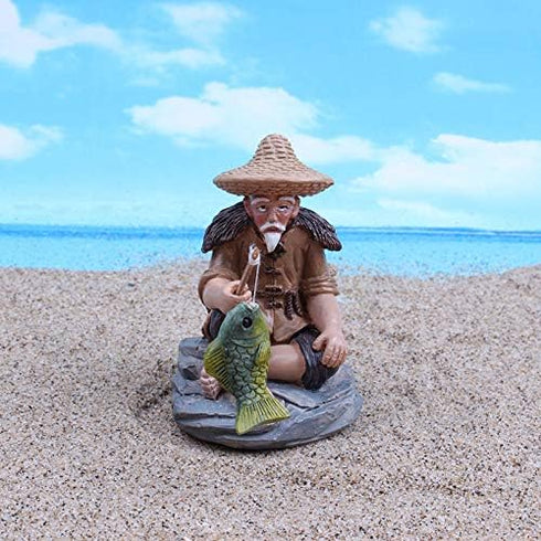 YXQ Mini Fisherman Figurines: Resin Sculpture for Fish Tank and Bonsai Miniature Landscape Indoor Patio Ornaments