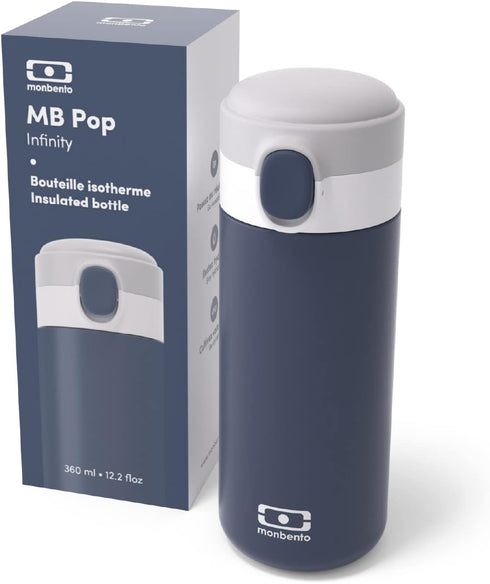 MONBENTO Insulated Bottle MB Pop Infinity - 12 Oz, Leakproof, Hot/Cold for Kids School/Park or Adult Handbag - Blue