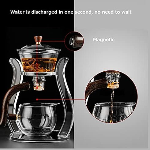 Set Set (6 RORA Lazy Kungfu Glass Tea Semi Automatic Drip Rotating with Infuser Glass Teapot cups)