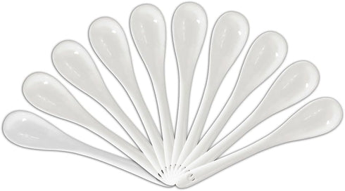 Set of 10 White Porcelain Spoons, 5 Inch, for Coffee, Tea, Yogurt, and Ice Cream