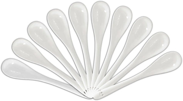Set of 10 White Porcelain Spoons, 5 Inch, for Coffee, Tea, Yogurt, and Ice Cream
