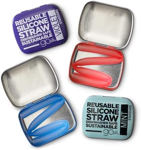 GoSili 4 Pack Reusable Silicone Straws with Case, Flexible, Collapsible, Dishwasher Safe, No-brush Needed