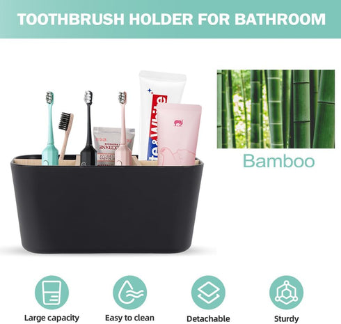 Toothbrush Holders for Bathrooms, Bamboo Organizer for Toothbrush and Toothpaste, Large Detachable Storage for
