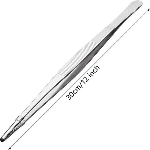Gutsdoor Kitchen Tweezers, Stainless Steel Food Tongs with Precision Serrated Tips (12 Inch Straight)