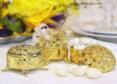 2.5 Inch Plastic Trinket Box Wedding Favor | Table Decorations - Gold, 12 Sets