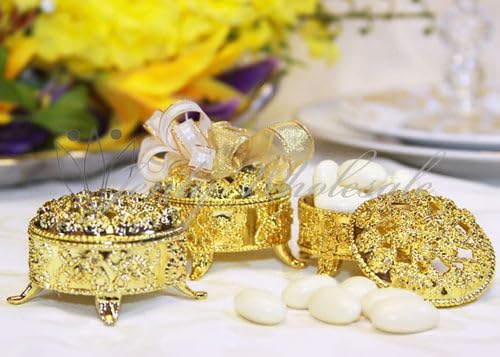 2.5 Inch Plastic Trinket Box Wedding Favor | Table Decorations - Gold, 12 Sets