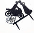 Motorcycle Funny Wedding Cake Topper - Mr & Mrs, Bride Groom with Motorbike (Black Acrylic)