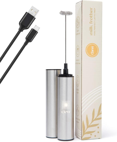 Clevr Blends Handheld Milk Frother - USB Rechargeable Mixer for Coffee, Tea, Latte, and Hot Chocolate Drink Prep