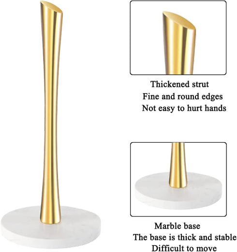 Gold Paper Towel Holder Countertop - Marble Paper Towel Holder for Kitchen & Bathroom, Stainless Steel for Easy