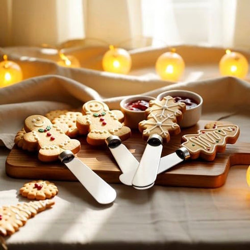 Set 4 Supreme Housewares Gingerbread Men Cheese Spreaders, Hand-Painted Resin Handles with Stainless Steel Blades