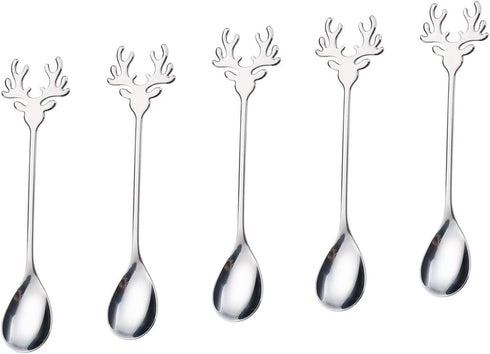 10 Pieces Stainless Steel Mini Coffee Espresso Spoons, Elk Shaped Flatware, 5.5 Inch Dessert Teaspoons
