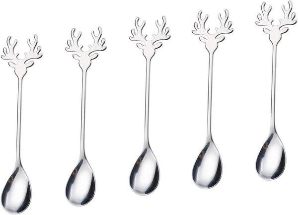10 Pieces Stainless Steel Mini Coffee Espresso Spoons, Elk Shaped Flatware, 5.5 Inch Dessert Teaspoons