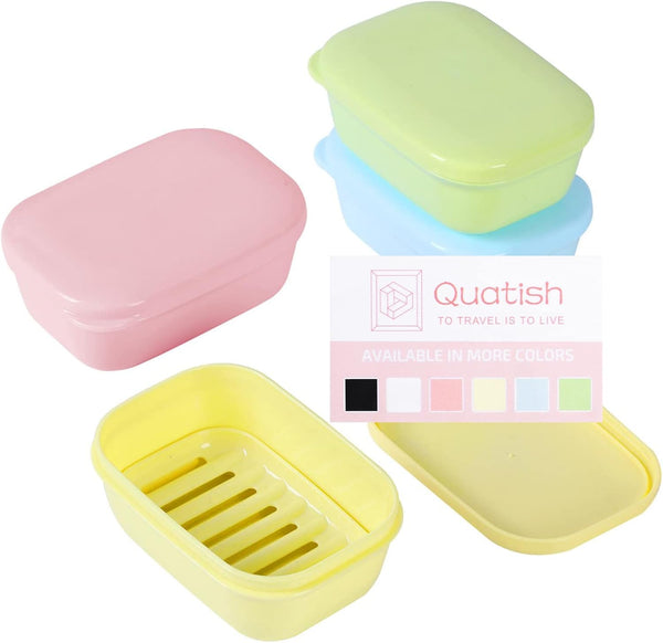 Quatish 4 Pack Travel Soap Case Leakproof, Portable Travel Bar Soap Holder