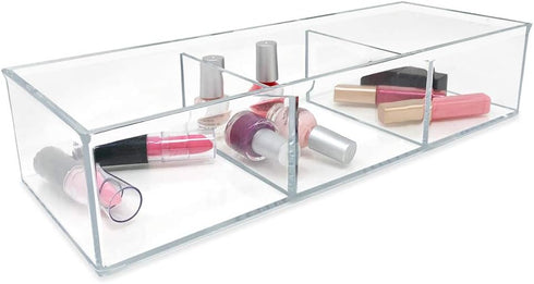 Isaac Jacobs Large 3-Compartment Acrylic Stackable Organizer, 12.9" L x 5" W x 2.7" H for Makeup, Craft Supplies