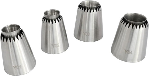 Sultan Piping Nozzle 4PCS 304 Stainless Steel Russian Piping Tips for Baking, Icing, Decorating Cookies, Cupcakes
