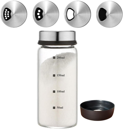7 oz Salt Pepper Shakers, Adjustable Outlet Holes, Clear Glass Spice Bottles for Kitchen Decor and Home Accessories