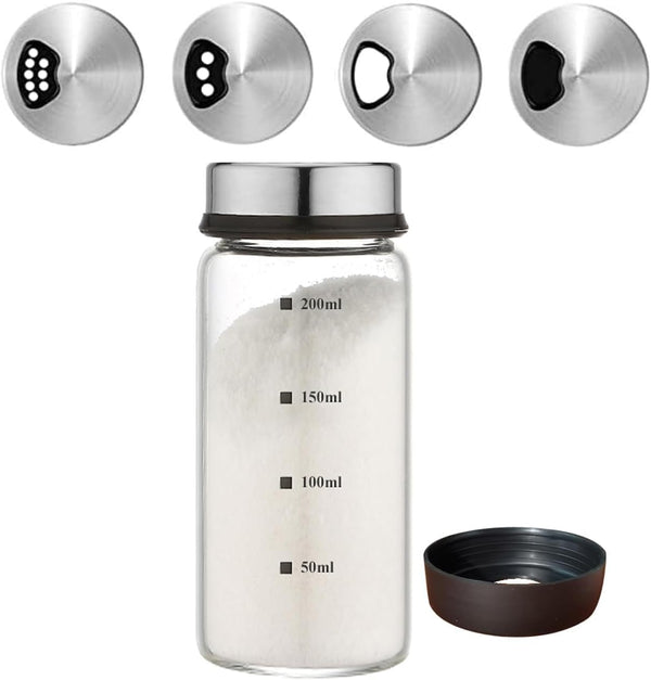 7 oz Salt Pepper Shakers, Adjustable Outlet Holes, Clear Glass Spice Bottles for Kitchen Decor and Home Accessories