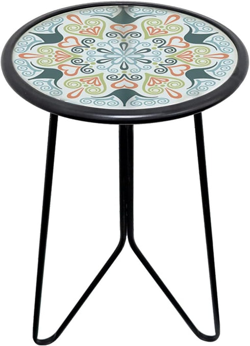 LIFFY Patio Side Table, 12" Outdoor Metal Side Table with Glass Top,