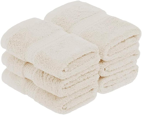 Superior Egyptian Cotton Pile Face Towel/Washcloth Set of 6, Ultra Soft Luxury