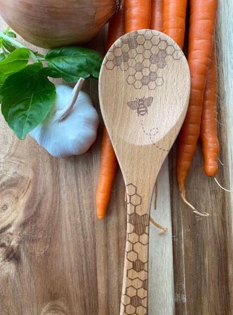 Talisman Designs Laser Etched Beechwood Tasting Spoon | Honey Bee Design | Cute & Functional Kitchen Tool | Decorative