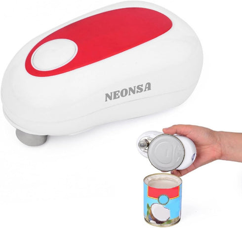 Electric Can Opener, Battery Operated for Seniors, Automatic One Touch Opener for Kitchen, Red with White