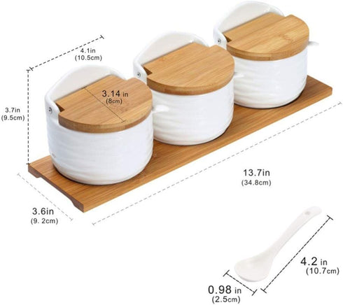 Set,Ceramic Home,8.8 oz 260ML June Sky Sugar and Cream Sugar Containers with Lid and Spoon - Porcelain White Salt