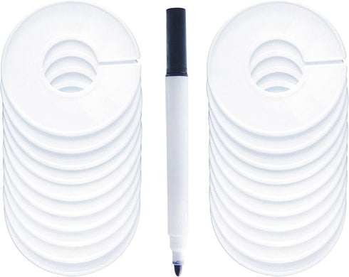 20 Pack Clothing Rack Size Dividers, Round Hangers Label Closet Dividers with Marker Pen for Organization (White)