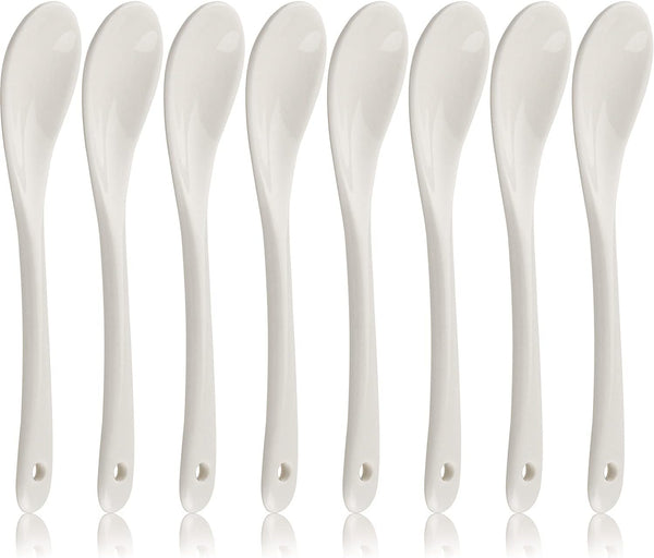 Porcelain Egg Spoons Set of 8, Ceramic Teaspoons for Tea Coffee Desserts Salt Sugar Spoon