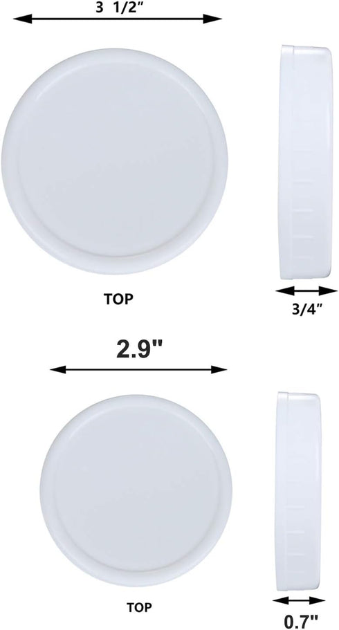 16Pcs Plastic Storage Caps for Mason Jars, 8 Regular Mouth Lids and 8 Wide Mouth Caps, White