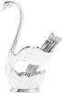 Decorative Swan Base Holder for Coffee Spoons, Metal Teaspoon and Dessert Flatware, Silvery White