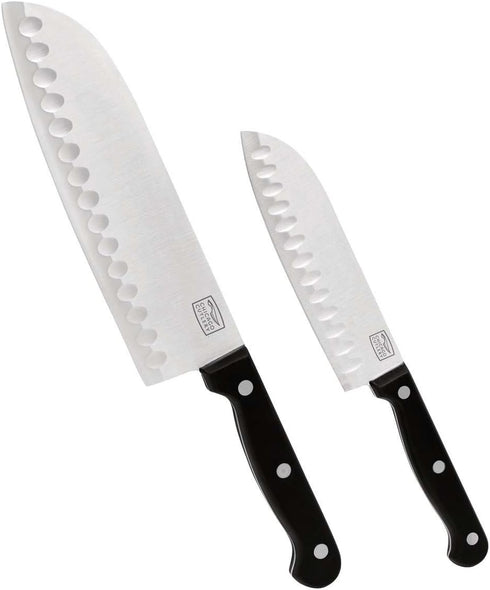 Chicago Cutlery 2-Piece Stainless Steel Triple Rivet Polymer Handles Essentials Partoku/Santoku Set, Black by Chicago Cutlery