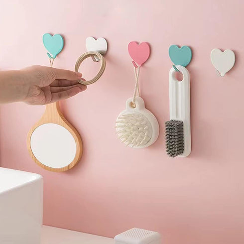 6 Pack Heart Shaped Decorative Wall Hooks, Stainless Steel Strong Adhesive Hooks for Home Kitchen Bathroom