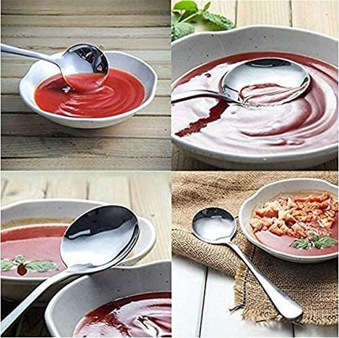 HAPPY KIT 12 Pcs Premium Stainless Steel Soup Spoons Set, Heavy-Weight Durable Round Flatware