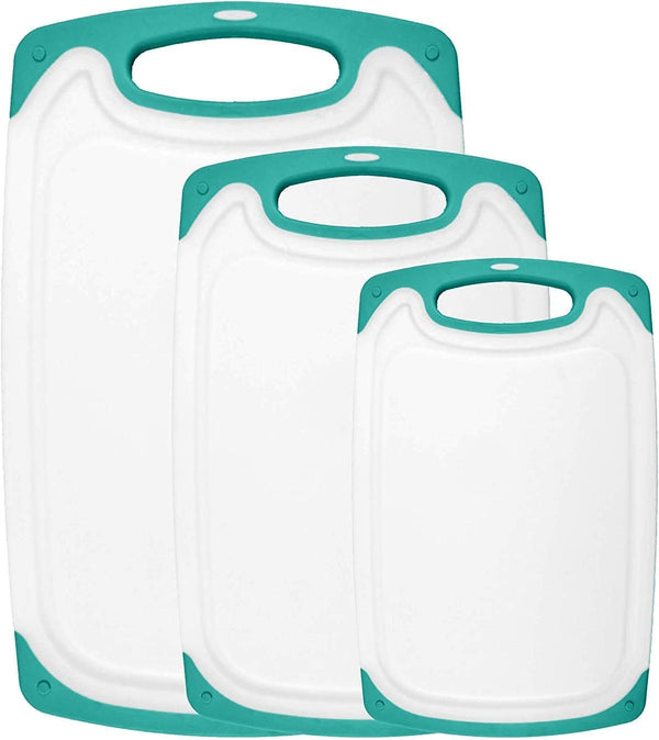 HOMWE Cutting Boards for Kitchen, BPA Free 3-Pack Chopping Board with Non Slip Handles, Aqua