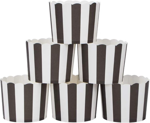 Webake Nonstick Paper Baking Cups - Set of 50 Black Stripe for Popcorn Cupcake, 6oz Cupcake Bath Bomb, Muffin Case for