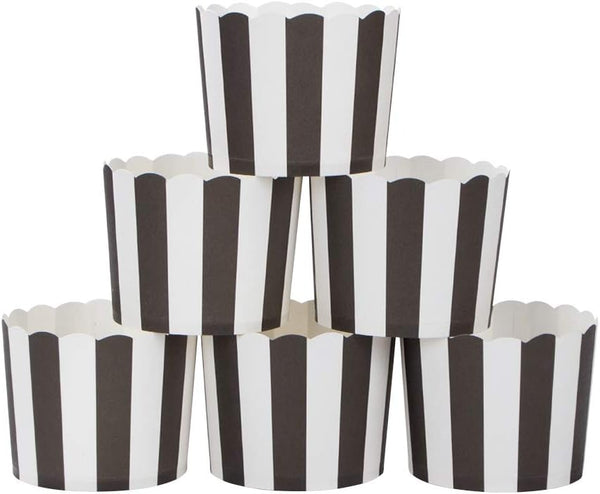 Webake Nonstick Paper Baking Cups - Set of 50 Black Stripe for Popcorn Cupcake, 6oz Cupcake Bath Bomb, Muffin Case for