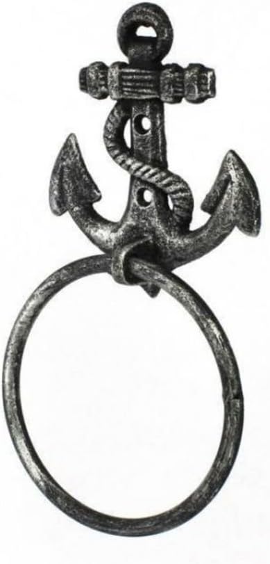 Hampton Nautical Cast Iron Anchor Towel Holder, 8.5", Antique Silver