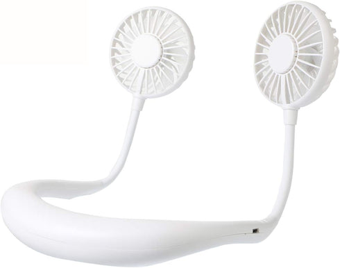 Portable Neck Fan, USB Rechargeable Fan with 3 Adjustable Speeds and LED Lights - White