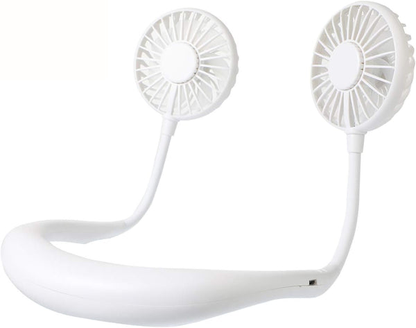 Portable Neck Fan, USB Rechargeable Fan with 3 Adjustable Speeds and LED Lights - White