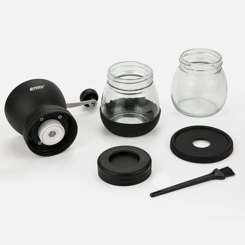 Manual Coffee Grinder with Burr, Coffee Bean Grinder for Espresso, French Press, Includes 2 Glass Jars and Brush