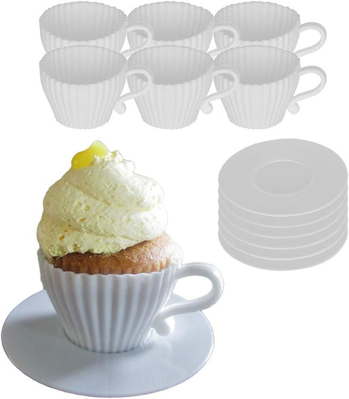 Evelots 12 Pc Set Silicone Teacup Cupcake Liners for Baking, Non-Stick, Oven Safe, Reusable, 2 Colors