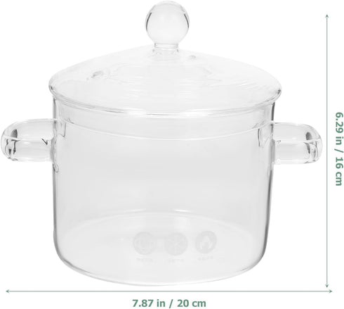 Glass Cooking Pot with Lid and Handle, 1.35L/45 oz Clear Stovetop Pot for Noodles, Pasta, Soup, Milk