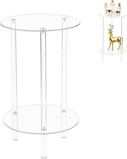 YINSHCO Acrylic Detachable End Table, Round Acrylic Coffee Table, 2 Tier Multifuntional Clear