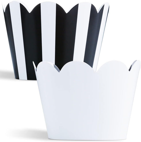 Black and White Striped Cupcake Wrappers - 50 Count, Reversible Scalloped Design for Parties and Events