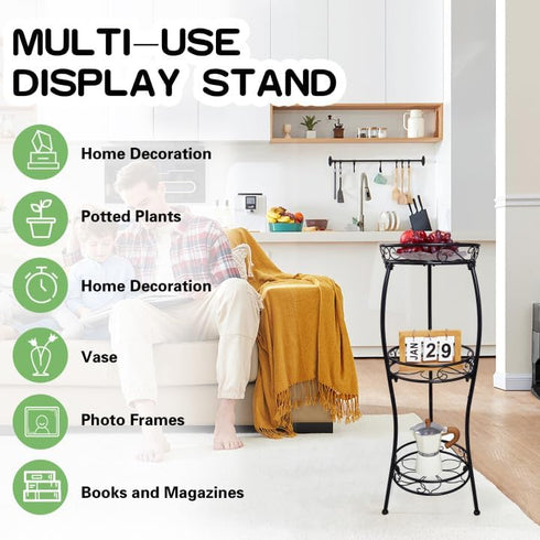 3 33.8 VECELO Tier Metal Outdoor Plant Stand Indoor, Rustproof Stable Tall Iron Flower Stand, Decorative Multiple Heavy