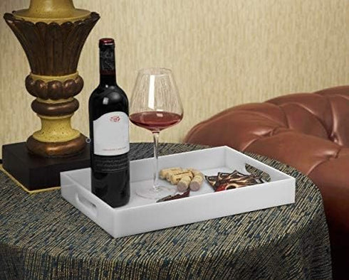 Handles-10x15Inch-Serving Countertop-Makeup KEVLANG Glossy White Sturdy Acrylic Serving Tray with Coffee Appetizer
