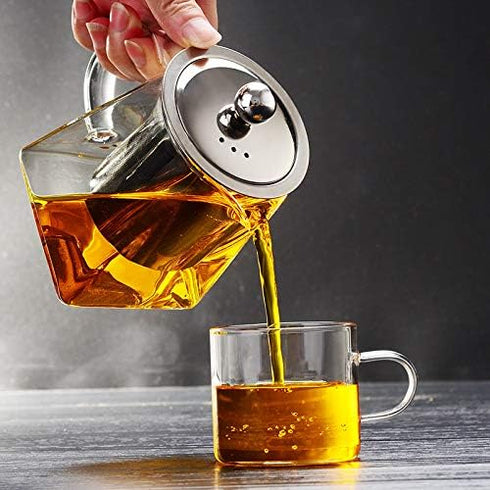Glass Teapot with Stainless Steel Infuser & Lid, Borosilicate Glass Tea Kettle for Blooming & Loose Leaf Tea
